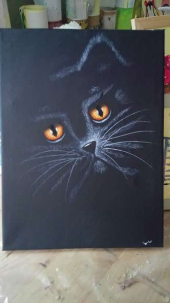 Картина чёрный кот в чёрной комнате 100€