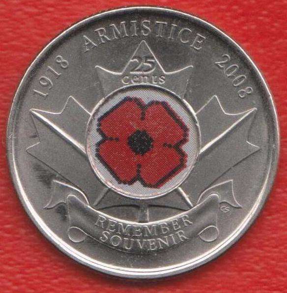 Канада 25 центов 2008 90 лет окончания Первой мировой войны