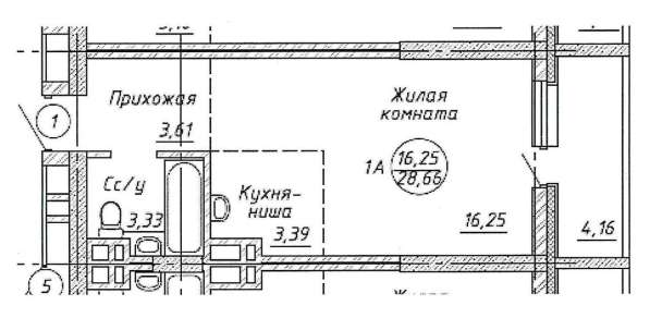 Студия 28,66 кв. м. за 1090 т. р. Чукотская 1 в Новосибирске фото 3
