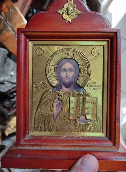 Икона Господь Вседержитель, латунный оклад, в обрамлении в Ставрополе фото 3
