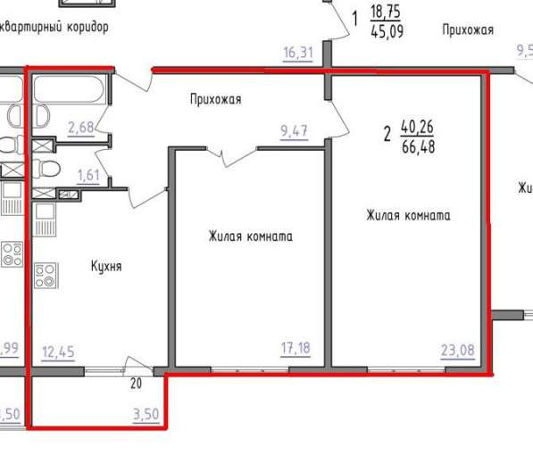 2-комнатная квартира, 66,4 кв. м., ул. Лавочкина, 13 в Краснодаре фото 3