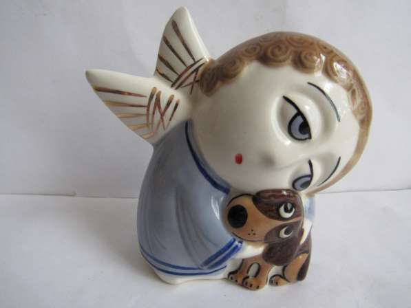 Ангел с собачкой статуэтка авторская керамика Вербилки
