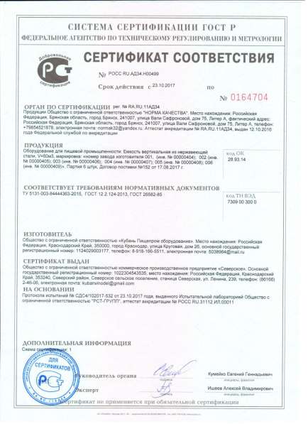 Декларация соответствия на пиццу