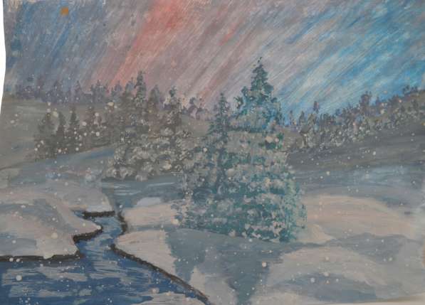 Painting Winter evening oil acrylic varnish protective
