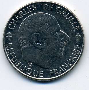 Франция 1 франк 1988 г. (юбилейная - генерал Шарль Де Голль) в Москве