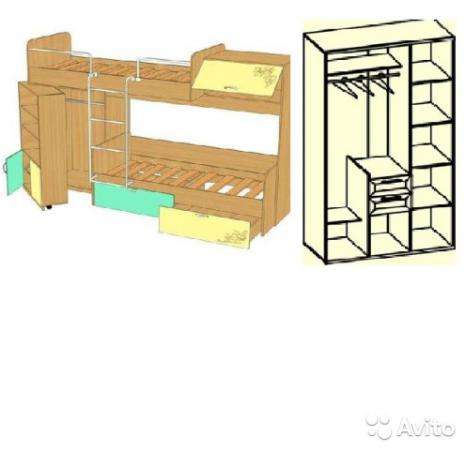 Детская мебель (двухъярусная кровать+ шкаф) в Самаре
