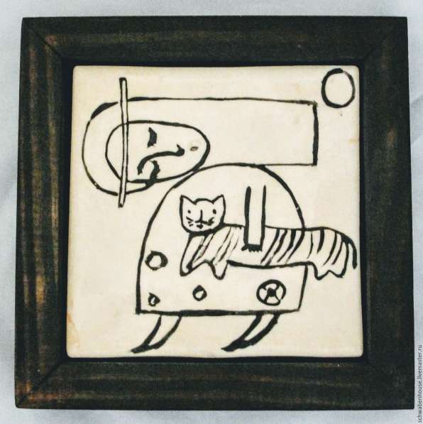 Керамическая картинка " Она — и Кошка. Древняя игра"