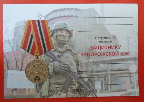 Россия медаль Защитнику Запорожской АЭС бланк документ СВО в Орле фото 3