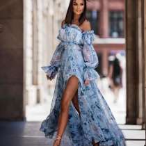 Летний шифоновый сарафан с принтом голубого цвета, в Москве